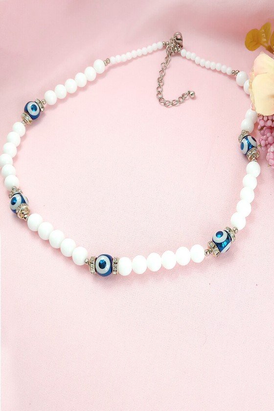 colar branco de bolas e olho grego colares femininos online sweet lucy