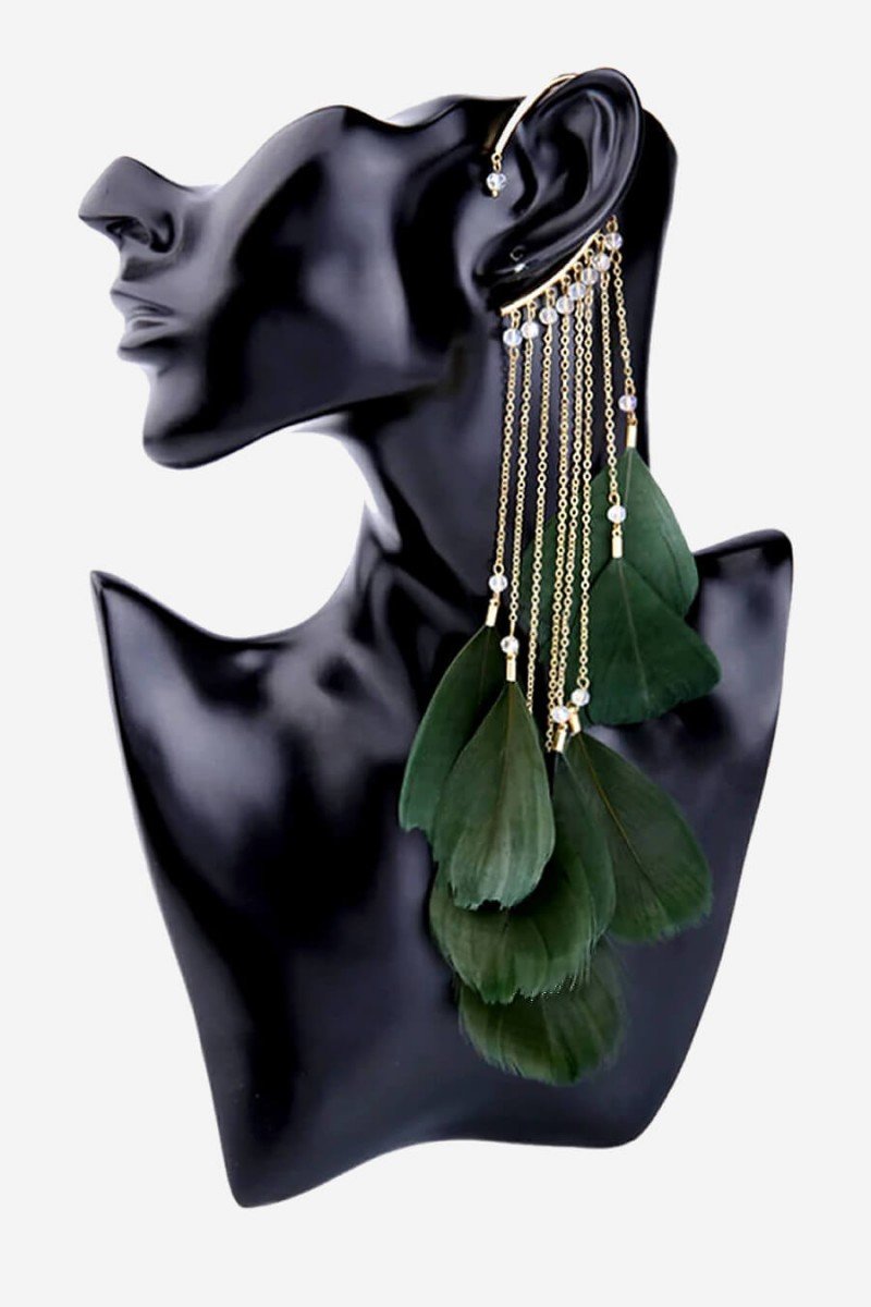 earcuff de penas brincos com penas verdes loja de acessorios femininos online em sp bijoux