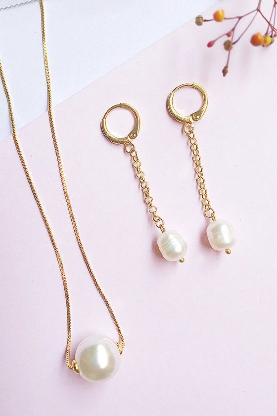 conjunto colar e brinco de pérola