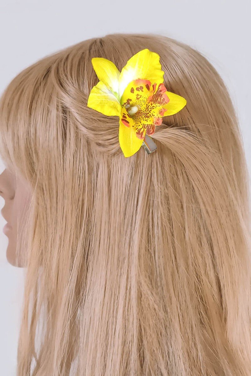 prendedor de cabelo flor orquídea amarela prendedores de cabelo prendedor de cabelo feminino