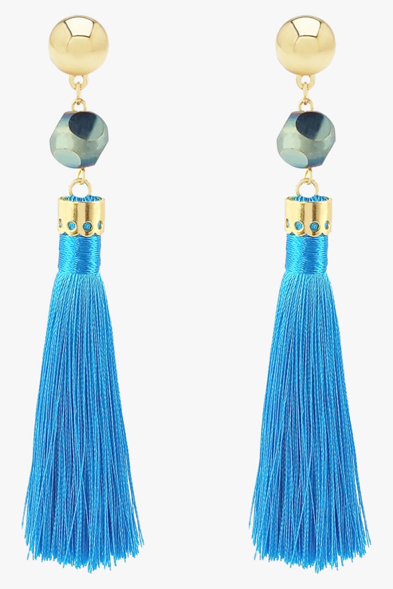 brinco tassel brinco de franja azul brinco comprido franja brinco azul brinco franja tassel brinco comprido dourado