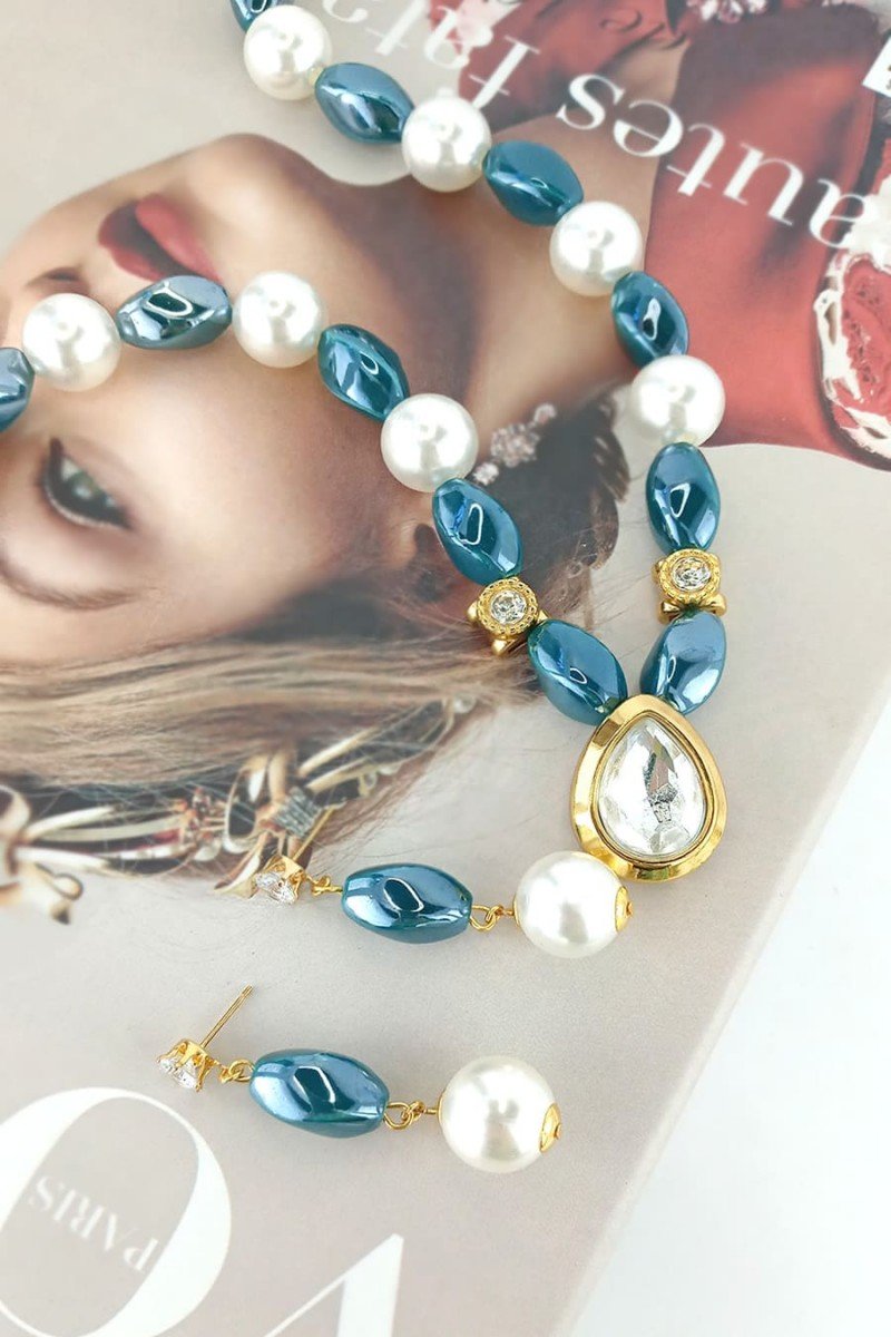 colar azul petroleo colar azul escuro colar de perola feminino