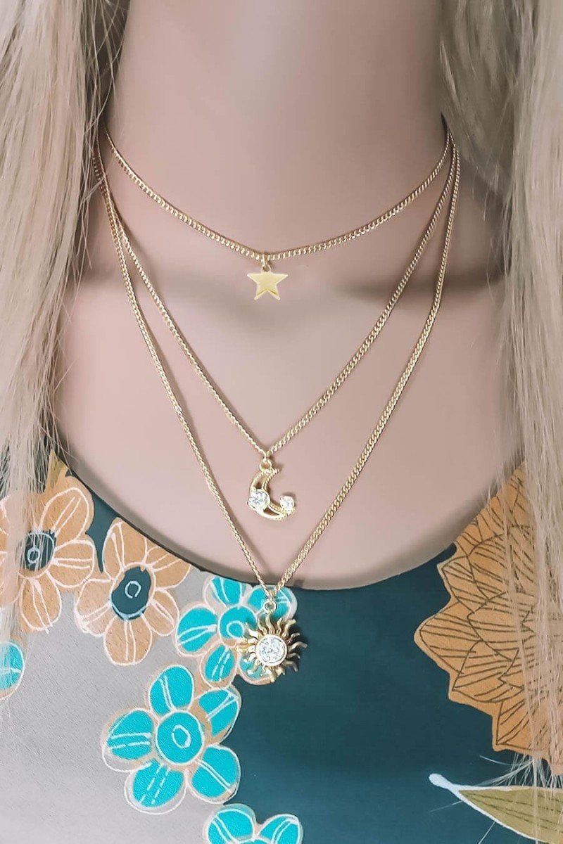 mix de colar com pingentes sweet lucy colar de sol e lua colar dourado