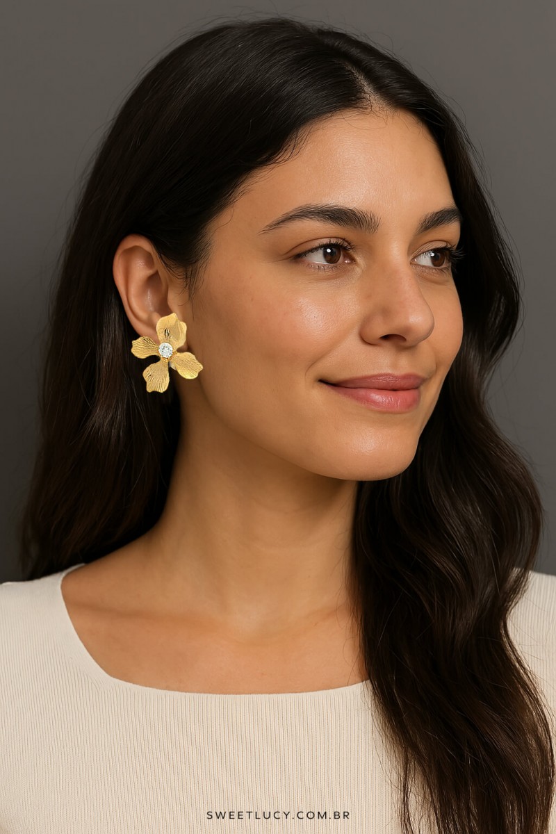 brinco flor dourada brincos de flores comprar
