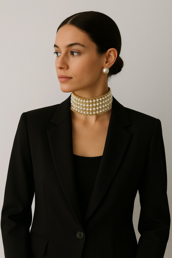 Maxi Choker De Pérolas Dourado
