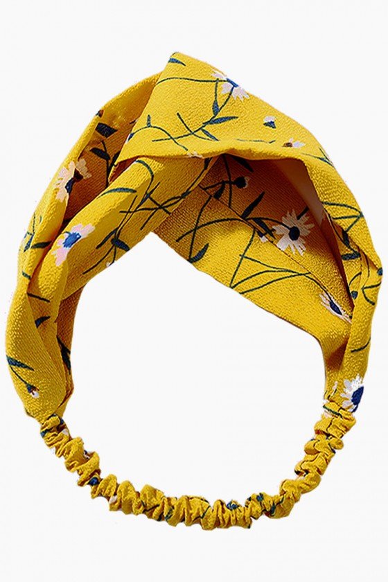 faixa de cabelo amarelo mostarda estampa floral faixas para cabelo