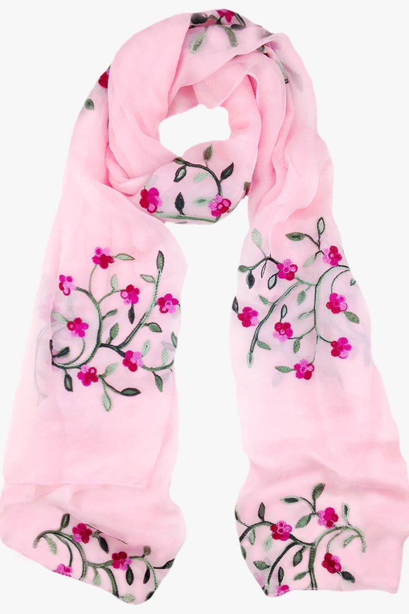 echarpe rosa bordado floral echarpe feminino sweetlucy lenço rosa cachecol rosa