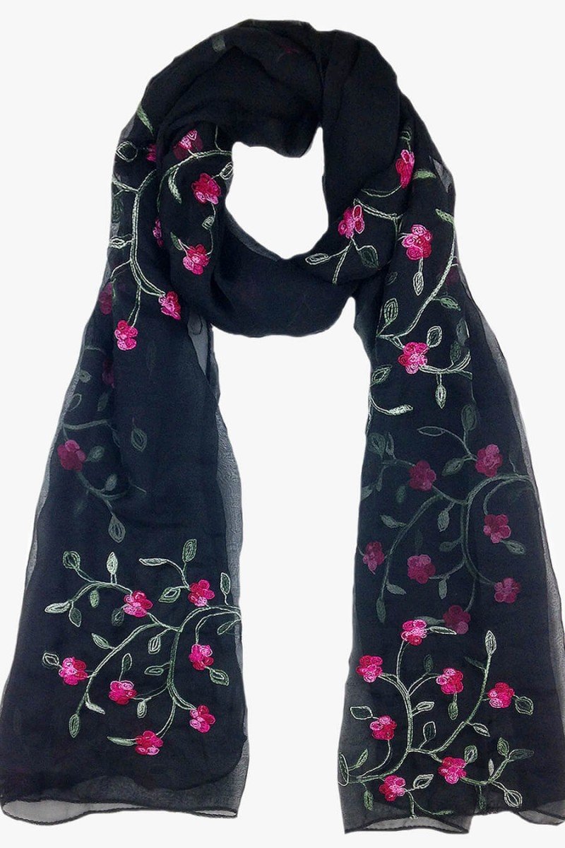 echarpes femininos online echarpe preto com bordado floral echarpe nora echarpes sweetlucy