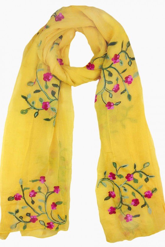 comprar echarpe feminino echarpe amarelo bordado floral echarpes sweetlucy