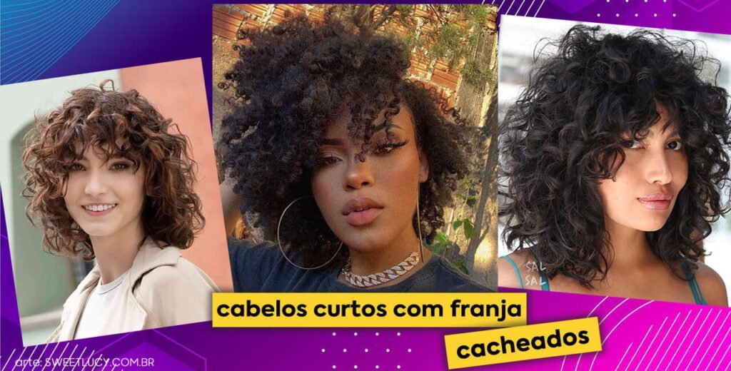 cabelos curtos com franja caheados