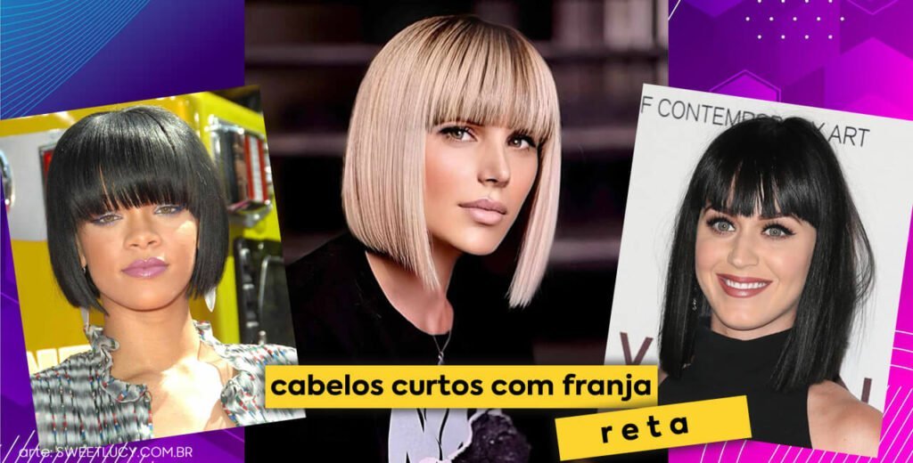 cabelo curto com franja reta