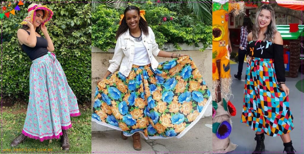 looks de festa junina com saia longa