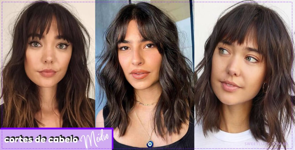 corte de cabelo feminino médio com franja