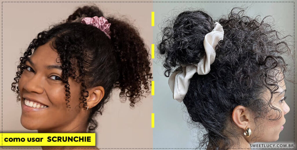 como usar scrunchie cabelo cacheado