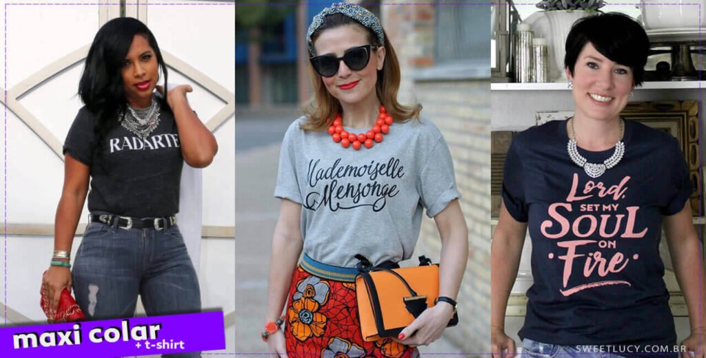 como usar maxi colar com camiseta t-shirt feminina